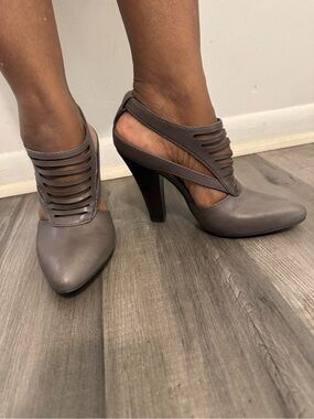 Sleek Grey Strappy Cutout High Heels